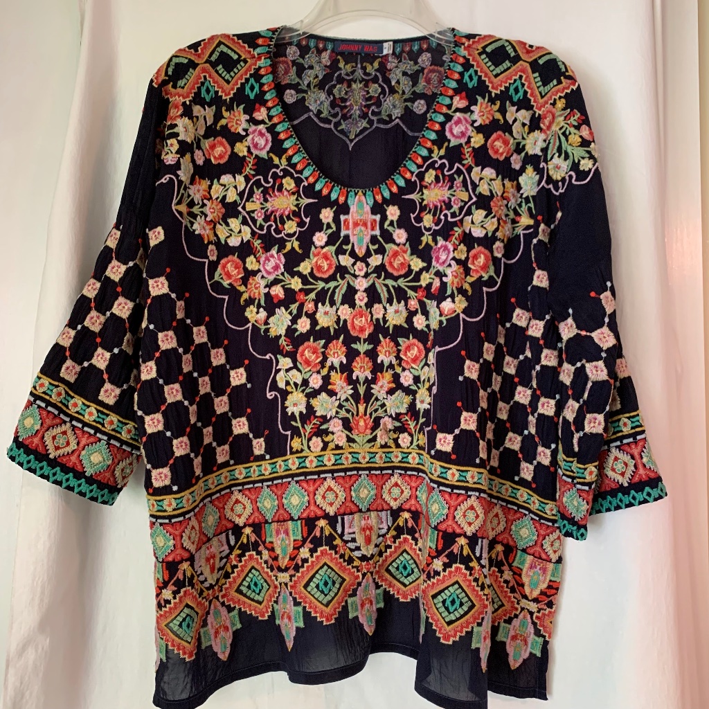 Johnny Was Dark Blue Embroidered 'Sandra Blouse'